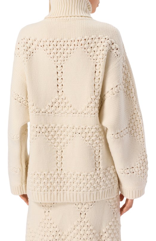Свитер из шерсти и кашемира Elie Saab T0222NF25/CK011 Кремовый  T0222NF25/CK011 Фото 4