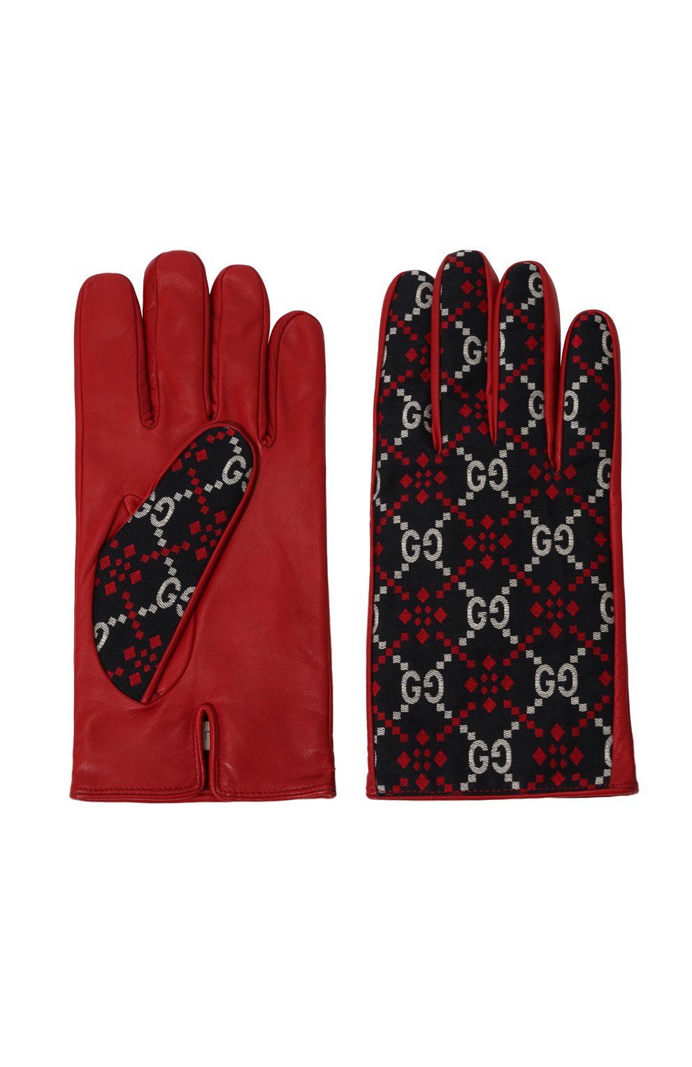 Комбинированные перчатки GUCCI красного цвета по цене 64800 руб., арт. 475389 4SB00, фото 2 Комбинированные перчатки GUCCI, арт. 475389 4SB00, фото 2