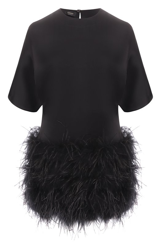 Атласное платье с отделкой перьями Pinko 105738/A2UU Чёрный 105738/A2UU