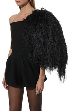 Женское шерстяной комбинезон с отделкой перьями SAINT LAURENT черного цвета, арт. 516159/Y239W | Фото 3 (Материал внешний: Шерсть; Длина Ж (юбки, платья, шорты): Мини; Рукава: Длинные, С открытыми плечами; Стили: Гламурный; Случай: Вечерний; Женское Кросс-КТ: Платье-одежда; Драгоценные камни: Проставлено; Материал сплава: Проставлено; Нос: Не проставлено; Региональные ограничения белый список (Axapta Mercury): Не проставлено)