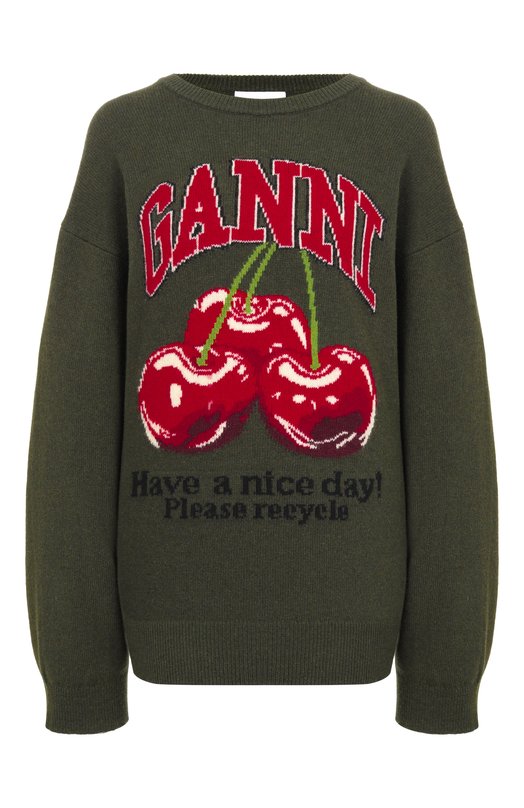 Шерстяной пуловер Ganni A1070112 Хаки A1070112