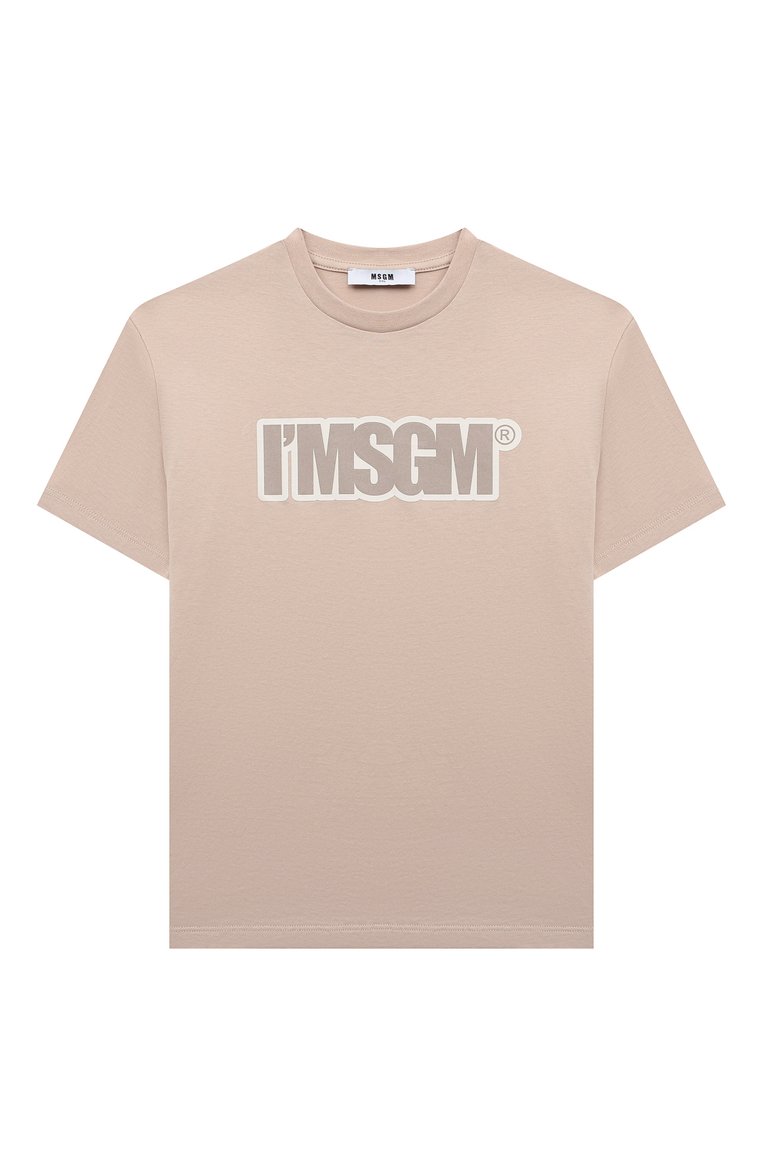 Детская хлопковая футболка MSGM KIDS бежевого цвета, арт. S4MSJUTH202 | Фото 1 (Материал внешний: Хлопок; Рукава: Короткие; Мальчики Кросс-КТ: Футболка-одежда; Автоматизация ТО: Проставлено; Автоматизация состава: Проставлено; Ростовка одежда: 13 - 15 лет | 158 см, 8 лет | 128 см, 10 - 11 лет | 140 - 146см, 12 лет | 152 см, 6 лет | 116 см)