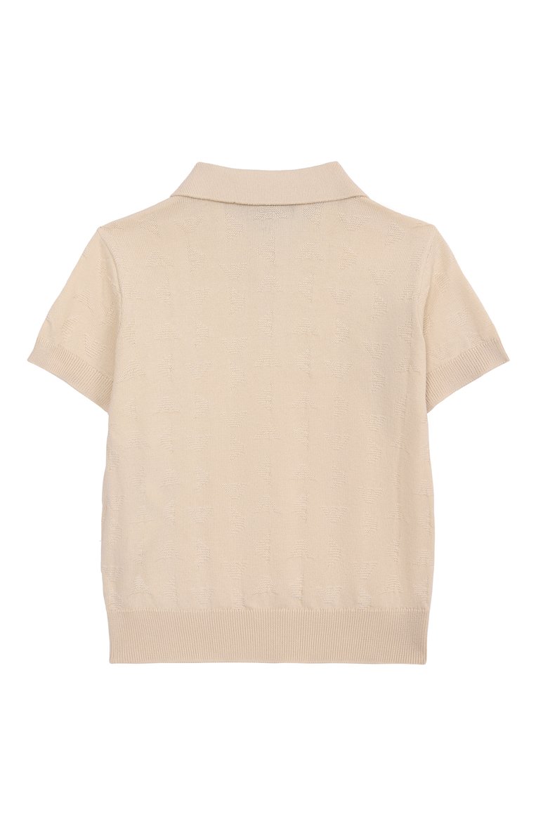 Детское поло из хлопка и вискозы EMPORIO ARMANI светло-бежевого цвета, арт. EB000287/AF13935 | Фото 2 (Рукава: Короткие; Материал внешний: Вискоза, Хлопок; Автоматизация ТО: Проставлено; Автоматизация состава: Проставлено; Ростовка одежда: 4 года | 104 см, 5 лет | 110 см, 7 лет | 122 см, 6 лет | 116 см, 13 - 15 лет | 158 см, 10 - 11 лет | 140 - 146см, 8 лет | 128 см, 16 лет | 164 см)