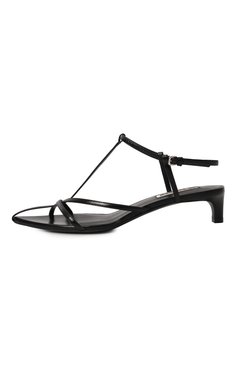 Женские кожаные босоножки JIL SANDER черного цвета, арт. J15WP0129/P6521 | Фото 4 (Подошва: Плоская; Материал внутренний: Натуральная кожа; Каблук высота: Низкий; Материал сплава: Проставлено; Драгоценные камни: Проставлено; Каблук тип: Kitten heel; Материал внешний: Натуральная кожа)