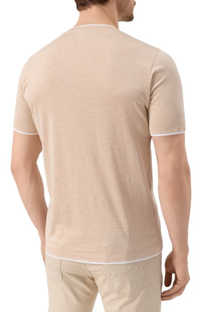 Футболка из шелка и хлопка GRAN SASSO бежевого цвета по цене 30700 руб., арт. 60123/78410, фото 4 Футболка из шелка и хлопка GRAN SASSO, арт. 60123/78410, фото 4