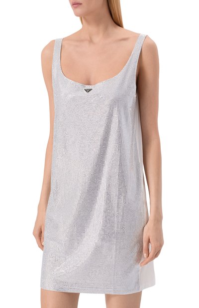 Платье с отделкой стразами PRADA белого цвета по цене 315500 руб., арт. 33576R/13TI, фото 3 Платье с отделкой стразами PRADA, арт. 33576R/13TI, фото 3