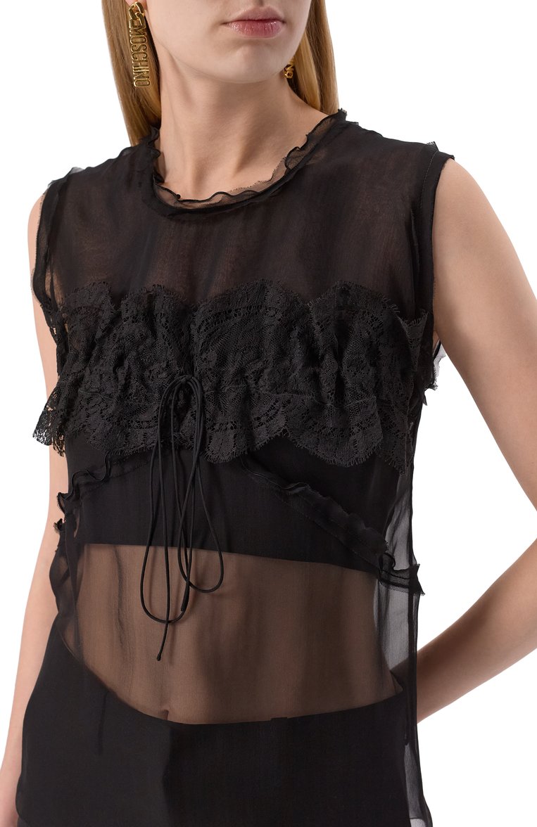 Женский шелковый топ DSQUARED2 черного цвета, арт. S72NC1165/S53639 | Фото 5 (Длина (для топов): Стандартные; Материал внешний: Шелк; Материал сплава: Проставлено; Драгоценные камни: Проставлено; Стили: Минимализм; Рукава: Без рукавов)