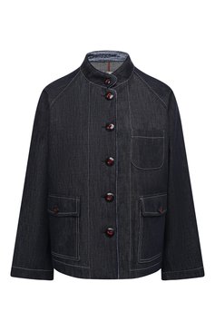 Женский жакет из хлопка и шерсти GIORGIO ARMANI синего цвета, арт. 0WHGG0I4/T01VP | Фото 1 (Длина (для топов): Стандартные; Рукава: Длинные; Материал внешний: Хлопок, Шерсть; Случай: Повседневный; Стили: Кэжуэл; 1-2-бортные: Однобортные; Женское Кросс-КТ: Жакет-одежда)