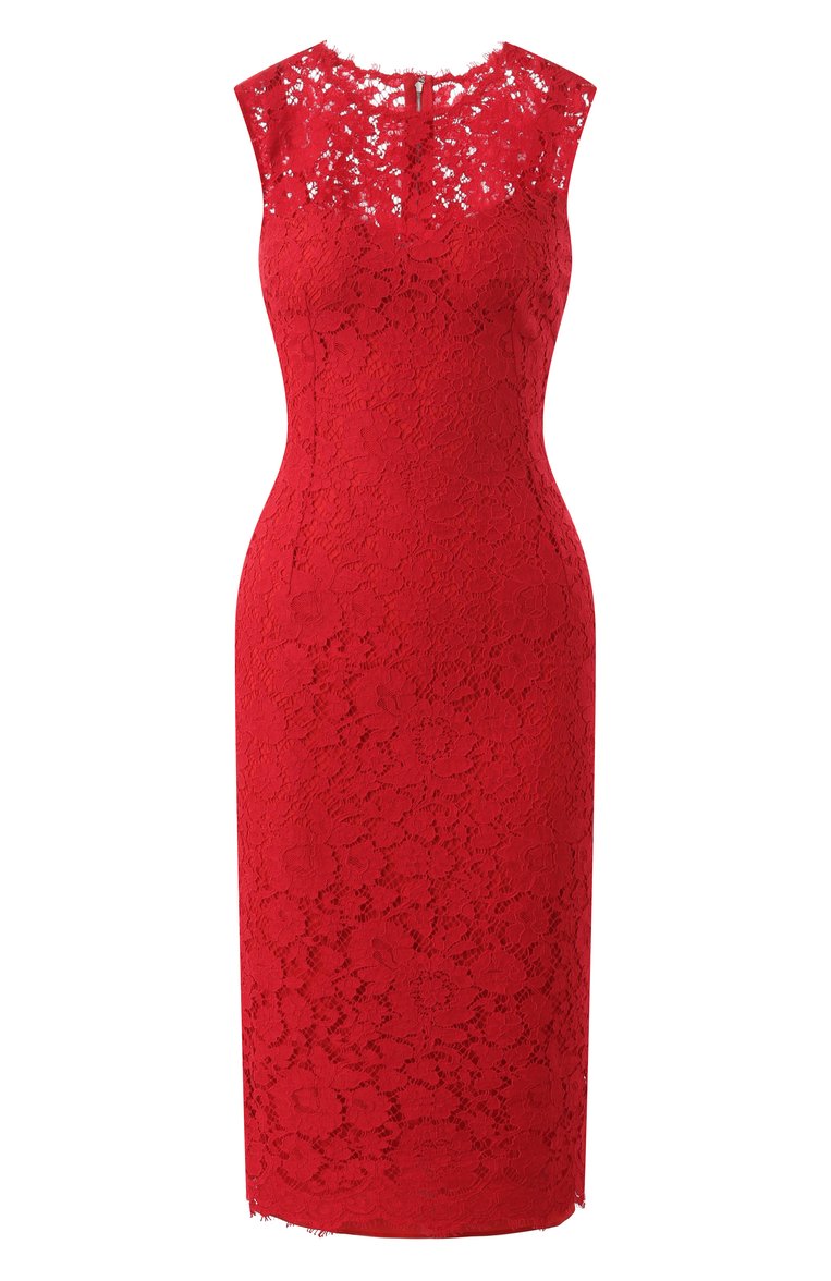Женское платье из хлопка и вискозы DOLCE & GABBANA красного цвета, арт. F6TJTT/HLMII | Фото 1 (Материал внешний: Вискоза, Хлопок; Длина Ж (юбки, платья, шорты): До колена; Женское Кросс-КТ: платье-футляр; Рукава: Без рукавов; Случай: Коктейльный; Стили: Гламурный; Размерность: Идёт в размер; Автоматизация состава: Проставлено; Автоматизация ТО: Проставлено)