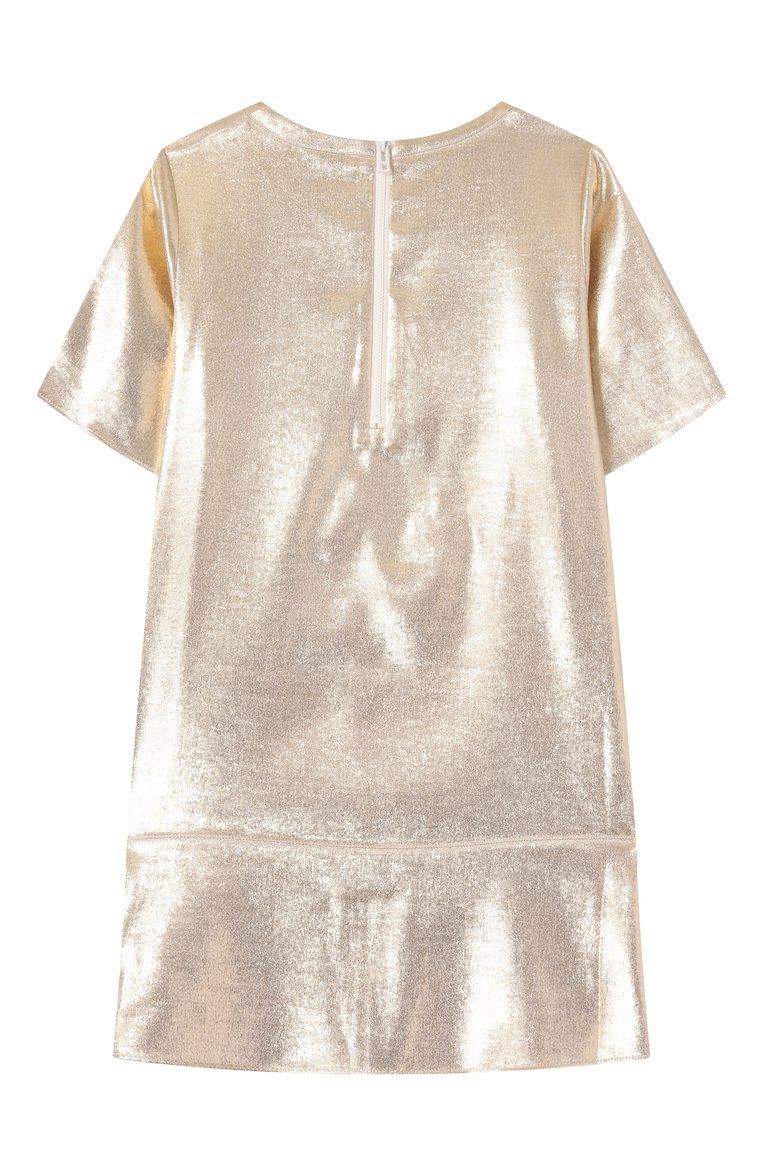 Детское платье ZADIG AND VOLTAIRE золотого цвета, арт. X60344 | Фото 2 (Рукава: Короткие; Девочки Кросс-КТ: Платье-одежда; Случай: Повседневный; Материал подклада: Вискоза; Материал внешний: Синтетический материал; Автоматизация состава: Проставлено; Автоматизация ТО: Проставлено; Ростовка одежда: 16 лет | 164 см, 8 лет | 128 см, 12 лет | 152 см, 10 - 11 лет | 140 - 146см, 6 лет | 116 см, 13 - 15 лет | 158 см)