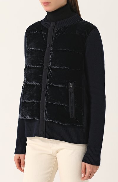 Шерстяной кардиган с круглым вырезом и бархатной вставкой MONCLER, арт. C2-093-94824-00-94889, фото 3