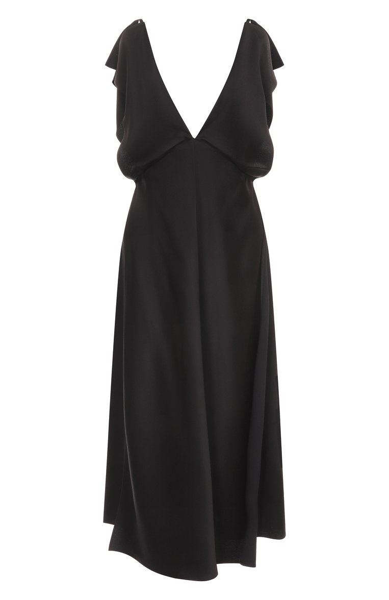 Женское атласное платье JIL SANDER черного цвета, арт. J02CT0469-J76018 | Фото 1 (Длина Ж (юбки, платья, шорты): Миди; Стили: Минимализм; Случай: Повседневный; Женское Кросс-КТ: Платье-одежда; Материал внешний: Синтетический материал; Автоматизация состава: Проставлено; Автоматизация ТО: Проставлено; Рукава: На бретелях)