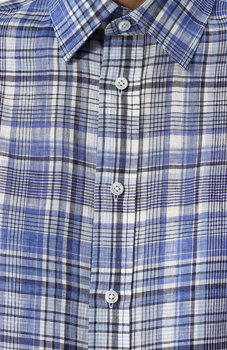 Женская льняная блуза свободного кроя в клетку RALPH LAUREN синего цвета, арт. 290707940 | Фото 5 (Рукава: Длинные; Материал внешний: Лен; Женское Кросс-КТ: Блуза-одежда; Принт: Клетка, С принтом; Длина (для топов): Удлиненные; Стили: Кэжуэл; Материал сплава: Проверено, Проставлено; Драгоценные камни: Проставлено)
