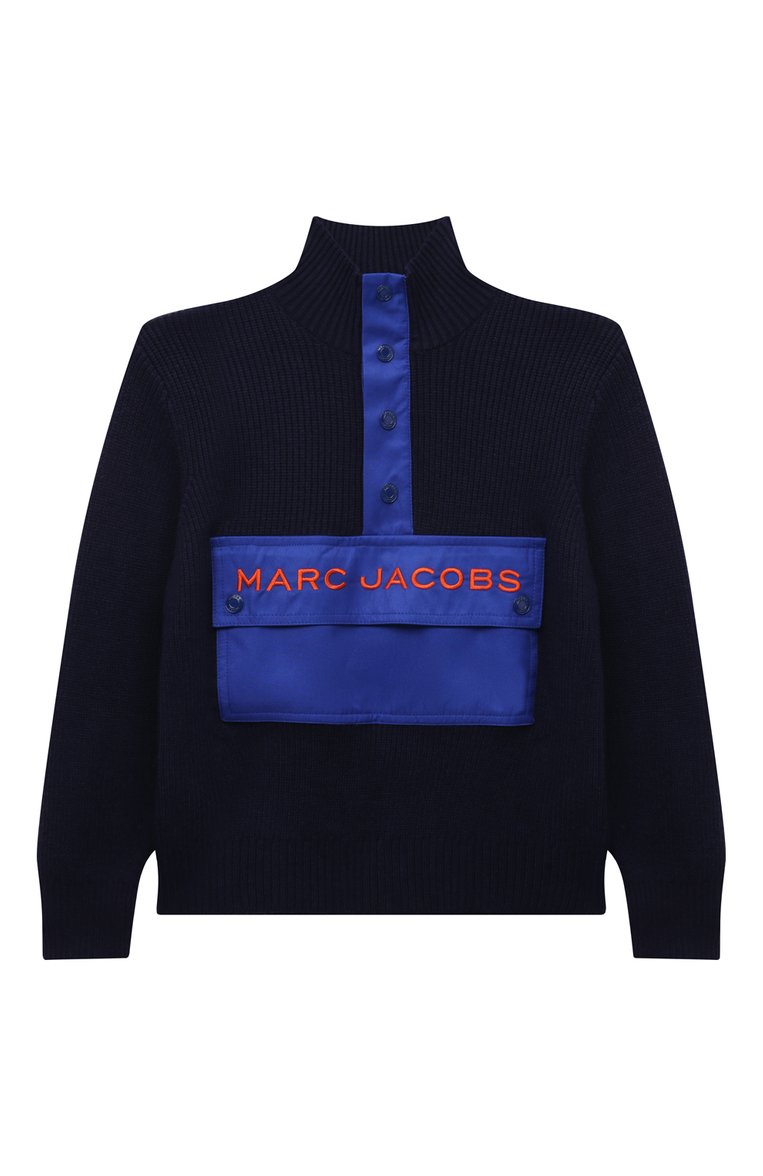 Детский свитер MARC JACOBS (THE) темно-синего цвета, арт. W25627/6A-12A | Фото 1 (Рукава: Длинные; Материал сплава: Проставлено; Материал внешний: Вискоза; Драгоценные камни: Проставлено; Мальчики Кросс-КТ: Свитер-одежда; Ростовка одежда: 9 лет | 134 см, 7 лет | 122 см, 12 лет | 152 см, 5 лет | 110 см)