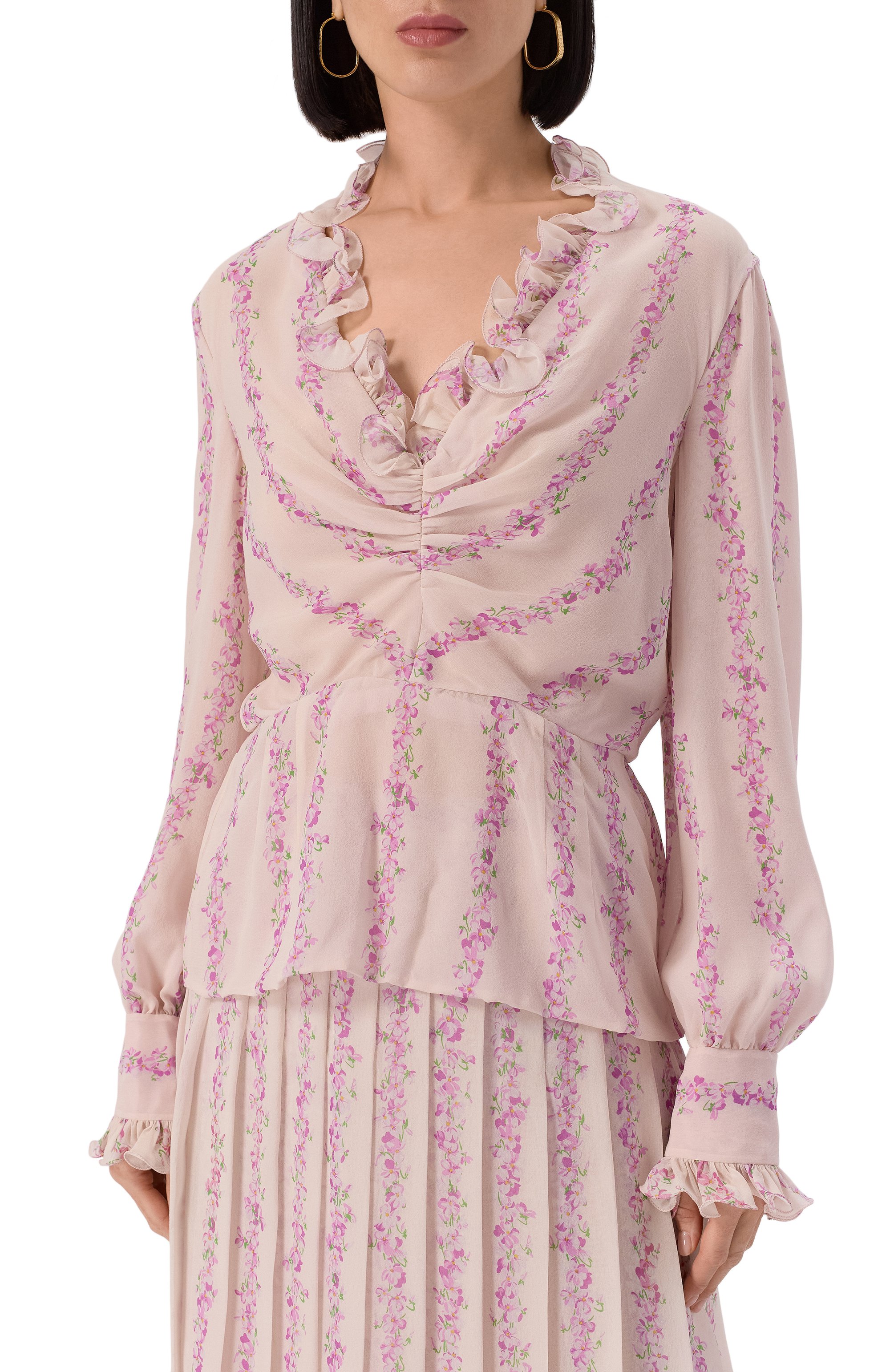 Шелковая блузка VALENTINO светло-розового цвета по цене 299500 руб., арт. 6B0AEAJ0/9AC, фото 3 Шелковая блузка VALENTINO, арт. 6B0AEAJ0/9AC, фото 3