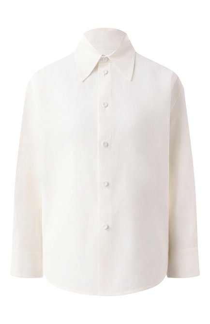Женская льняная рубашка JIL SANDER молочного цвета, арт. J02DL0205/J60001 | Фото 1 (Материал в�нешний: Лен; Материал сплава: Проставлено; Рукава: Длинные; Длина (для топов): Стандартные; Драгоценные камни: Проставлено)