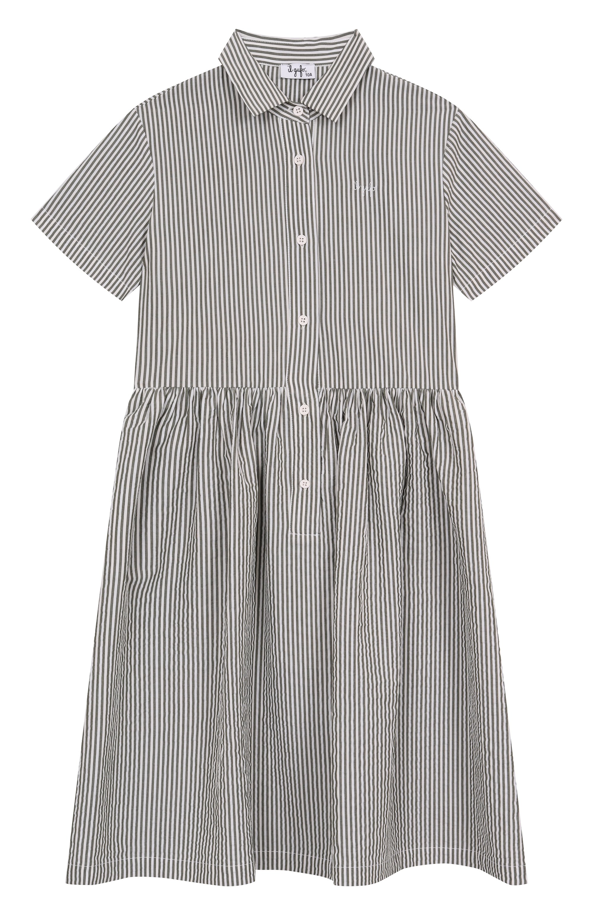 Хлопковое платье IL GUFO темно-зеленого цвета по цене 16700 руб., арт. P25VM780C1080/5A-8A, фото 1 Хлопковое платье IL GUFO, арт. P25VM780C1080/5A-8A, фото 1