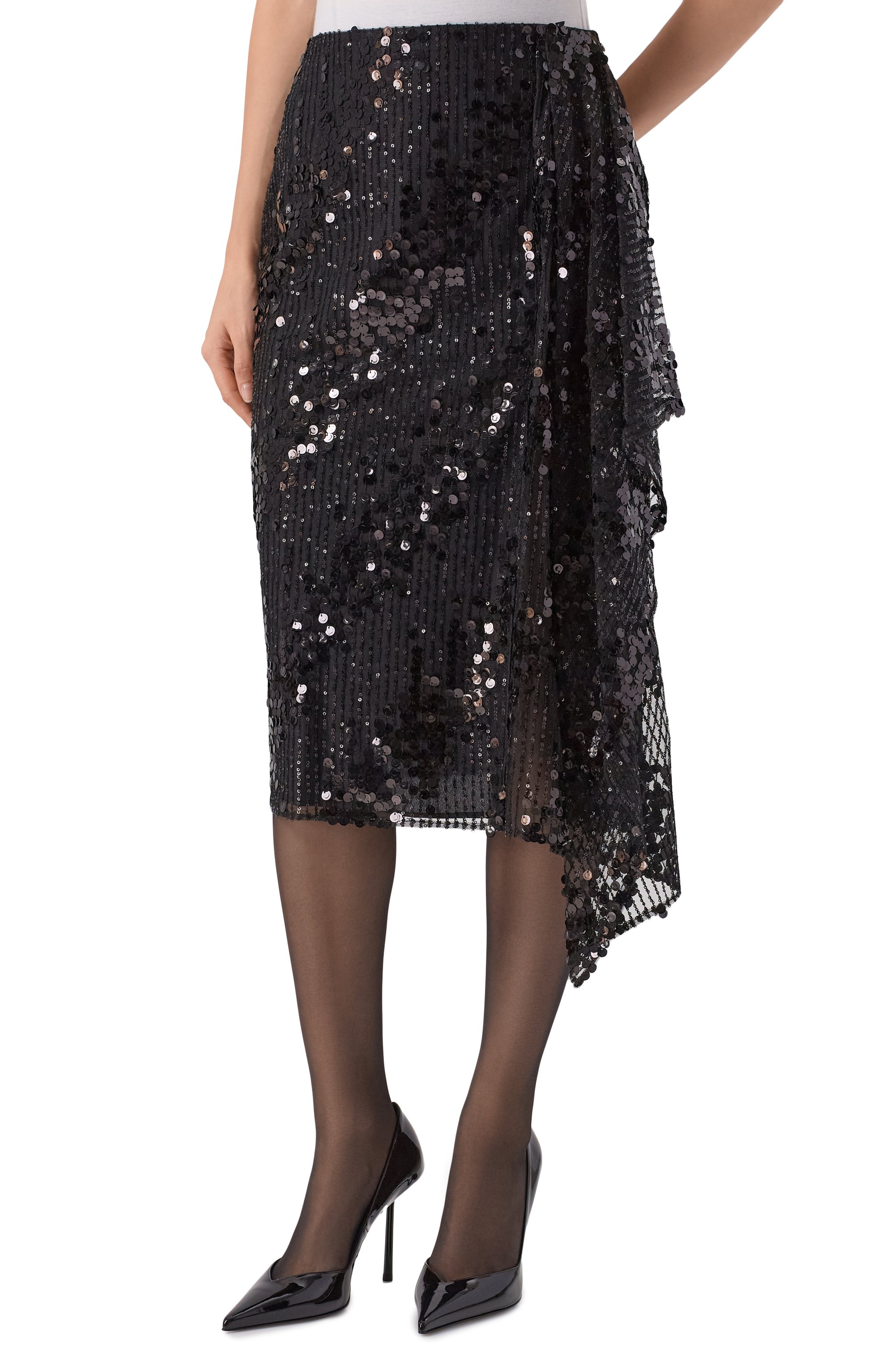 Юбка с отделкой пайетками ELIE SAAB черного цвета по цене 178000 руб., арт. SK207NP25/PA010, фото 3 Юбка с отделкой пайетками ELIE SAAB, арт. SK207NP25/PA010, фото 3