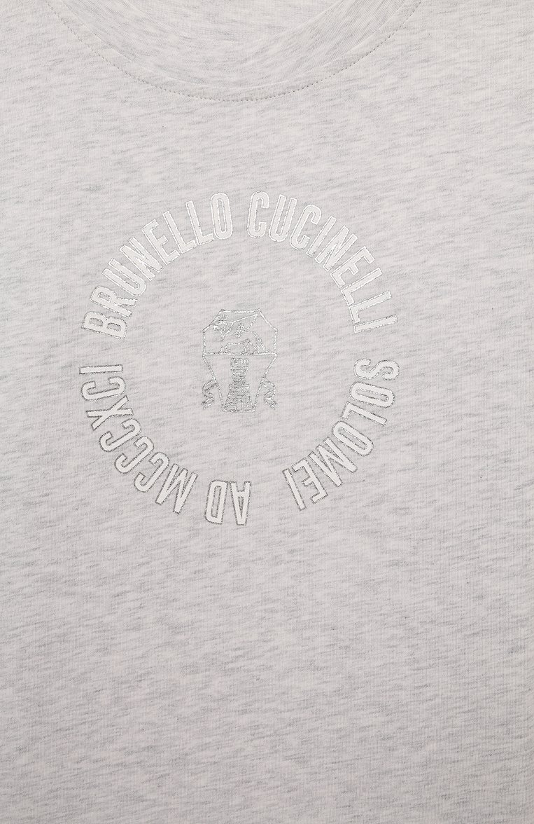 Детская хлопковый лонгслив BRUNELLO CUCINELLI светло-серого цвета, арт. B0T81T454A | Фото 3 (Рукава: Длинные; Материал внешний: Хлопок; Девочки Кросс-КТ: Лонгслив-одежда; Ростовка одежда: 6 лет | 116 см, 4 года | 104 см)