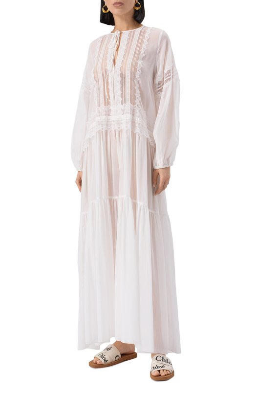 Платье из хлопка и шелка Ermanno Scervino D464Q620RUQ Белый  D464Q620RUQ Фото 3