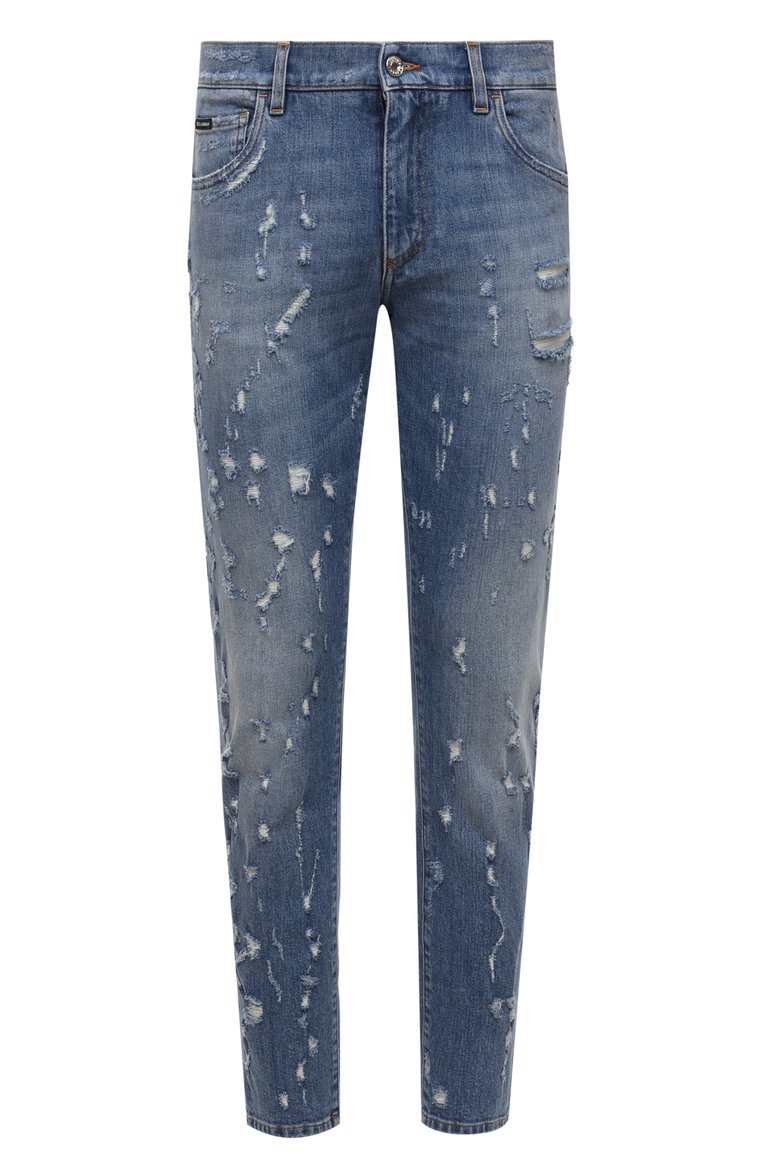 Мужские джинсы slim DOLCE & GABBANA синего цвета, арт. GY07CD/G8EU3 | Фото 1 (Материал внешний: Хлопок, Деним; Кросс-К�Т: Деним; Детали: Потертости; Силуэт М (брюки): Прямые; Стили: Панк, Повседневный; Нос: Не проставлено; Автоматизация состава: Проставлено)