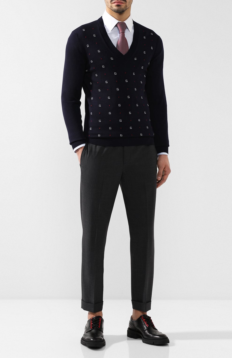 Шерстяной пуловер GUCCI темно-синего цвета по цене 93600 руб., арт. 545628/XKABL, фото 2 Шерстяной пуловер GUCCI, арт. 545628/XKABL, фото 2