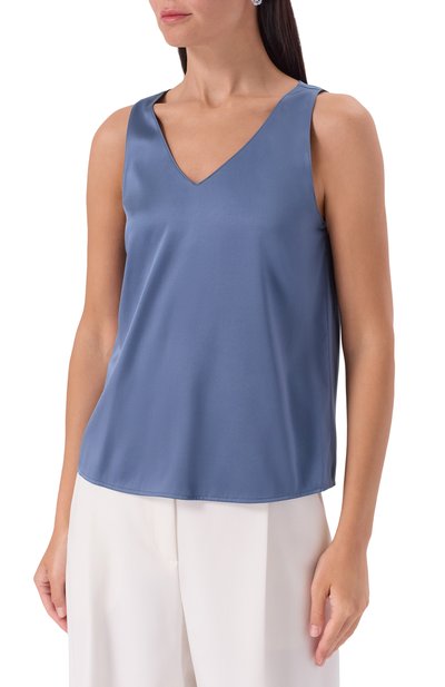 Атласный топ EMPORIO ARMANI синего цвета по цене 41500 руб., арт. EW002199/AF17300/U9302, фото 3 Атласный топ EMPORIO ARMANI, арт. EW002199/AF17300/U9302, фото 3