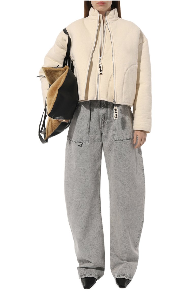 Женская двусторонняя хлопковая куртка JIL SANDER молочного цвета, арт. J40BN0156/J20088 | Фото 2 (Кросс-КТ: Куртка, Утепл�енный; Рукава: Длинные; Материал сплава: Проставлено; Материал внешний: Хлопок; Драгоценные камни: Проставлено; Длина (верхняя одежда): Короткие; Материал подклада: Хлопок; Стили: Кэжуэл)