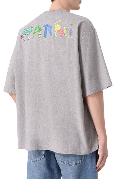 Хлопковая футболка MARNI серого цвета по цене 55800 руб., арт. HUMU02233P/USCY98, фото 4 Хлопковая футболка MARNI, арт. HUMU02233P/USCY98, фото 4