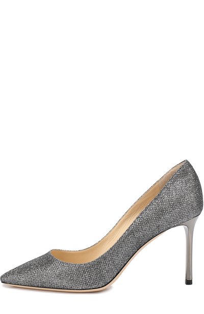 Туфли romy 85 из металлизированного текстиля JIMMY CHOO серебряного цвета по цене 62350 руб., арт. R0MY 85/LAG, фото 3 Туфли romy 85 из металлизированного текстиля JIMMY CHOO, арт. R0MY 85/LAG, фото 3
