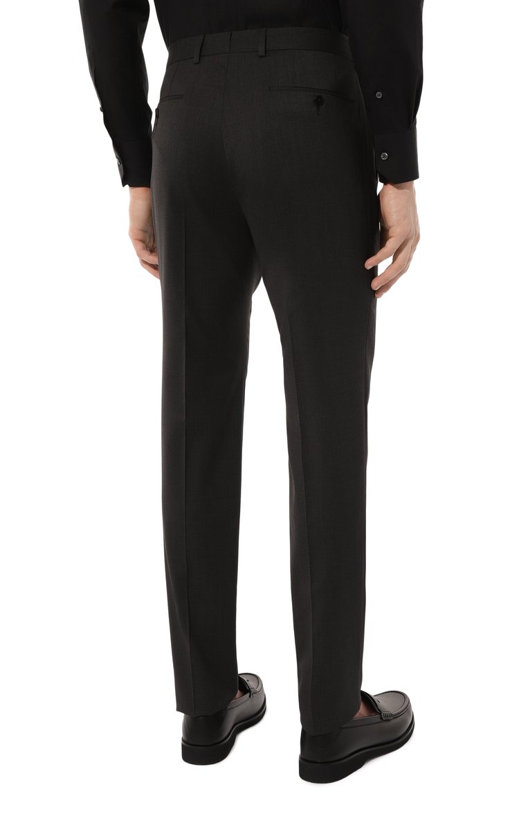 Мужские брюки ZEGNA темно-серого цвета, арт. 7ZF063A7/7FNAC2 | Фото 4 (Длина (брюки, джинсы): Стандартные; Материал внешний: Шерсть, Синтетический материал; Случай: Формальный; Стили: Классический)