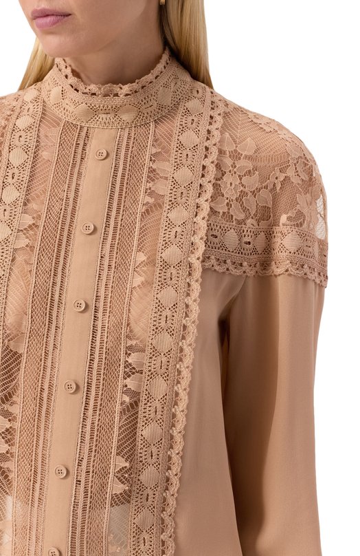 Блузка из хлопка и шелка Elie Saab T0163NS25/SIL01 Бежевый  T0163NS25/SIL01 Фото 5
