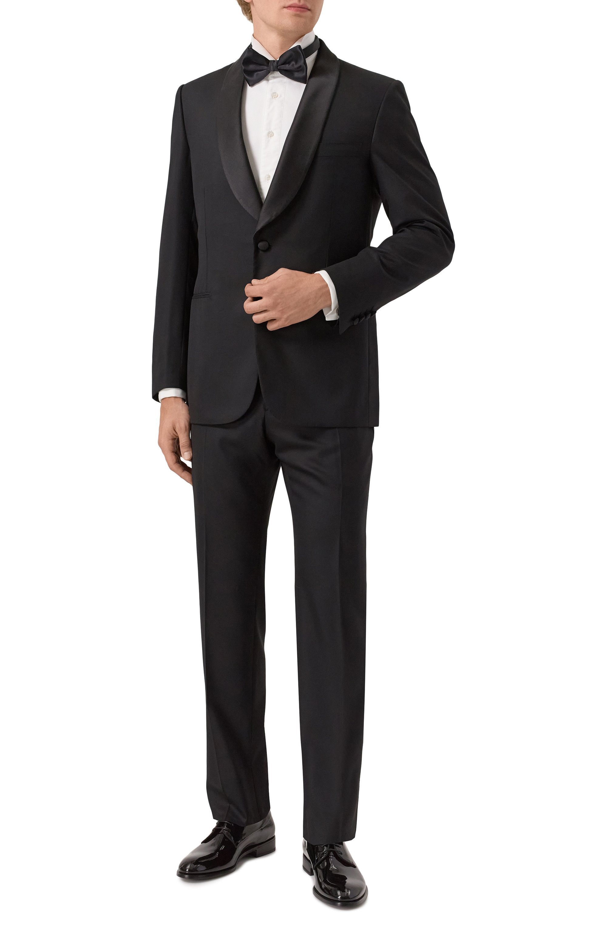 Шерстяной смокинг BRIONI черного цвета по цене 770000 руб., арт. RT051S/P6A0M, фото 1 Шерстяной смокинг BRIONI, арт. RT051S/P6A0M, фото 1