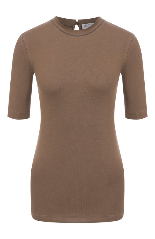 Хлопковый топ Brunello Cucinelli MPT18BD200 Коричневый MPT18BD200