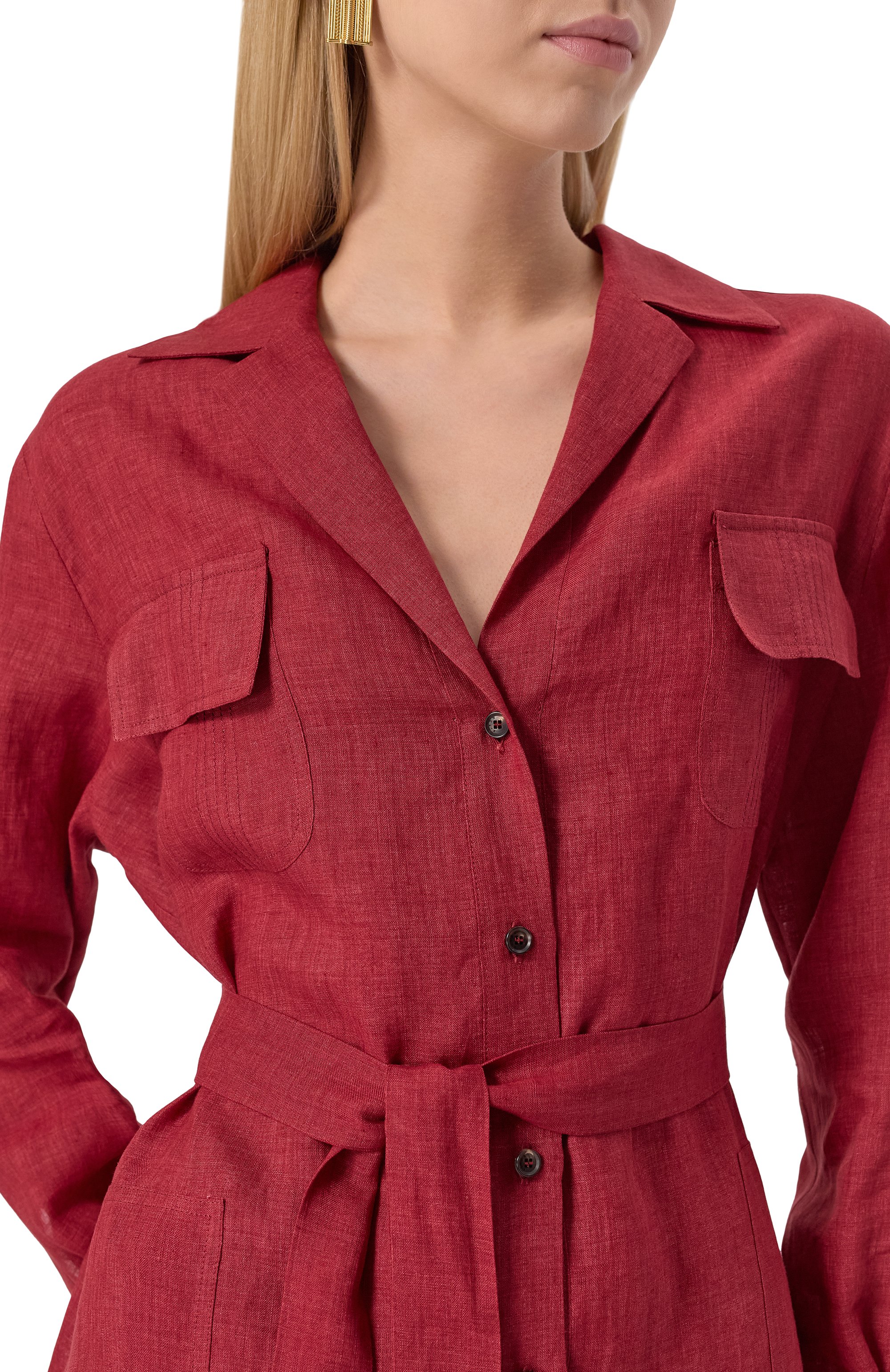 Льняная рубашка KITON бордового цвета по цене 130000 руб., арт. D57418K0903E01, фото 5 Льняная рубашка KITON, арт. D57418K0903E01, фото 5