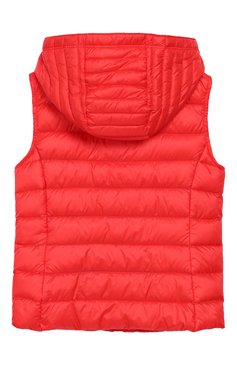 Детский пуховый жилет с капюшоном MONCLER ENFANT красного цвета, арт. E1-954-48350-99-C0000/8-10A | Фото 2 (Статус проверки: Проверено, Проверена категория; Материал подклада: Синтетический материал; Мат�ериал внешний: Синтетический материал; Девочки Кросс-КТ: Верхняя одежда; Материал утеплителя: Пух и перо; Материал сплава: Проставлено, Проверено; Драгоценные камни: Проставлено; Рукава: Без рукавов; Кросс-КТ: Демисезон)