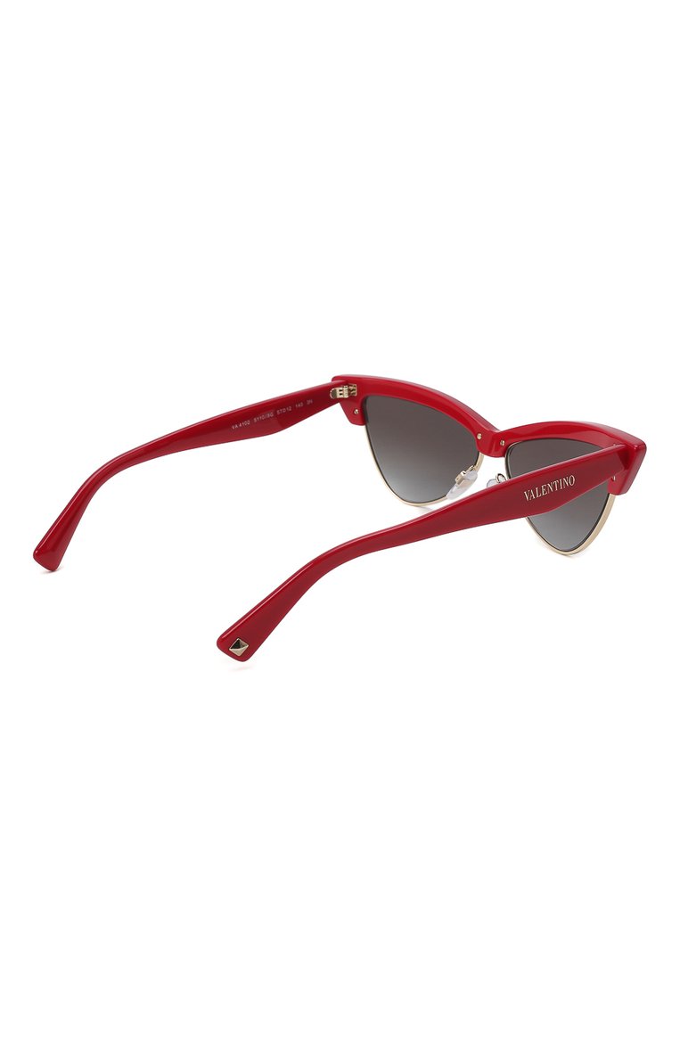 Женские солнцезащитные очки VALENTINO красного цвета, арт. 4102-51108G | Фото 4 (Региональные ограничения белый список (Axapta Mercury): Не проставлено; Нос: Не проставлено; Материал: Пластик; Тип очков: С/з; Оптика Гендер: оптика-женское; Очки форма: Cat-eye)