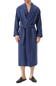 Мужской халат из хлопка и шерсти ZIMMERLI темно-синего цвета, арт. 4600-75143 | Фото 3 (Длина (верхняя одежда): Длинные; Рукава: Длинные; Драгоценные камни: Проставлено; Материал сплава: Проставлено; Кросс-КТ: домашняя одежда; Материал внешний: Хлопок)