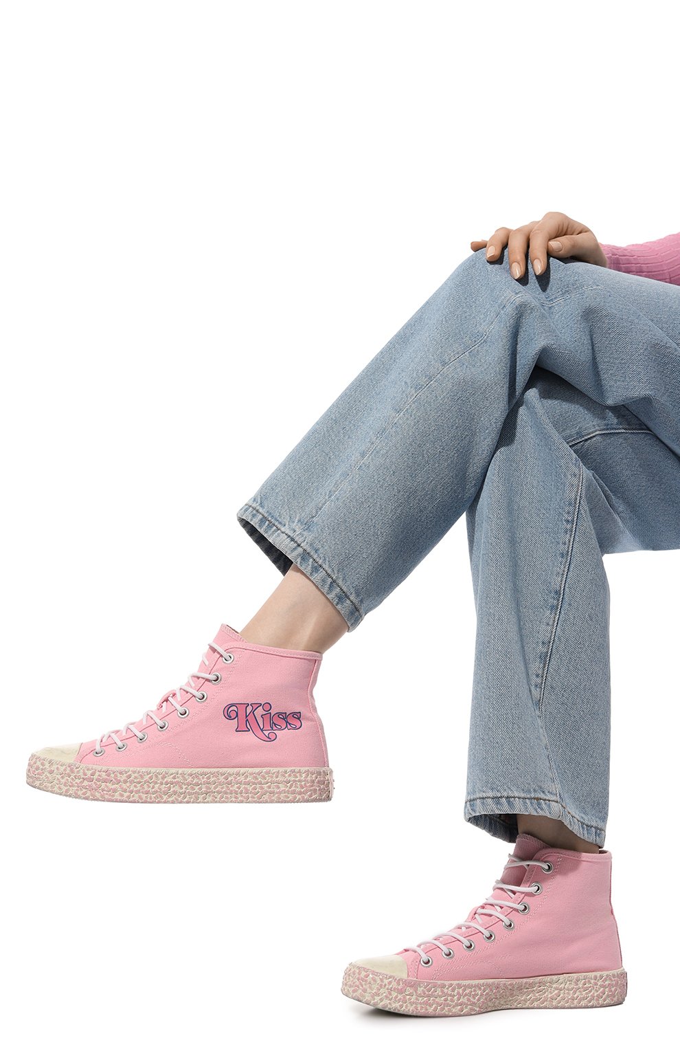 Текстильные кеды ACNE STUDIOS розового цвета по цене 35150 руб., арт. BALL0W HIGH BURGER TUMBLED WBA3, фото 3 Текстильные кеды ACNE STUDIOS, арт. BALL0W HIGH BURGER TUMBLED WBA3, фото 3