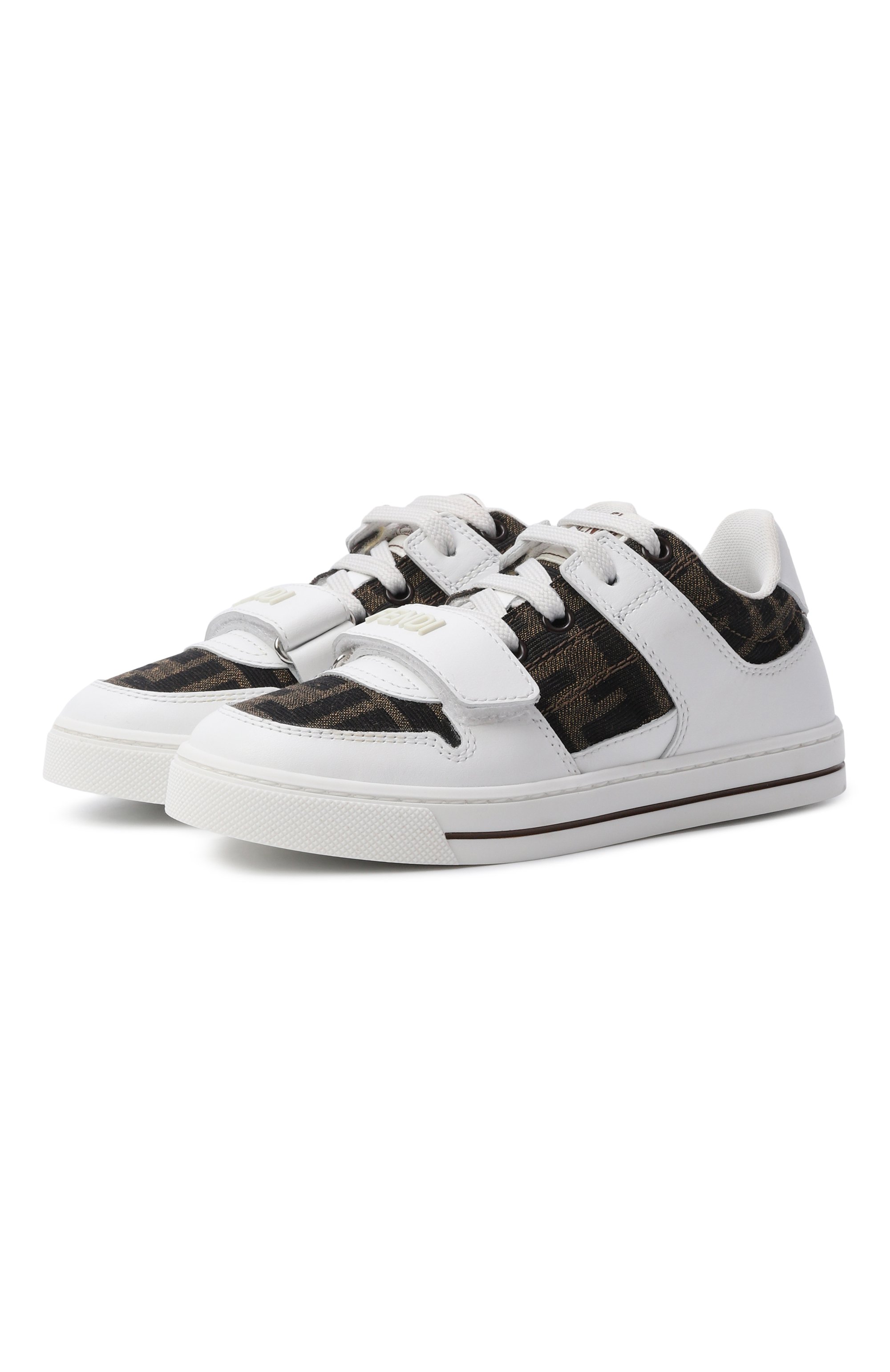 Комбинированные кеды FENDI белого цвета по цене 44700 руб., арт. JMR476/AHGY/27-31, фото 1 Комбинированные кеды FENDI, арт. JMR476/AHGY/27-31, фото 1