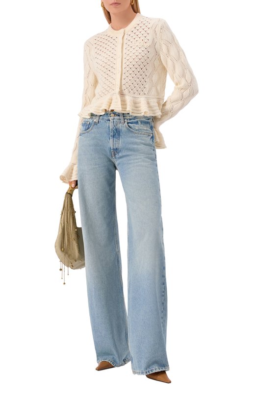 Кардиган из хлопка и шерсти Chloé CH25AMC01590 Кремовый  CH25AMC01590 Фото 2