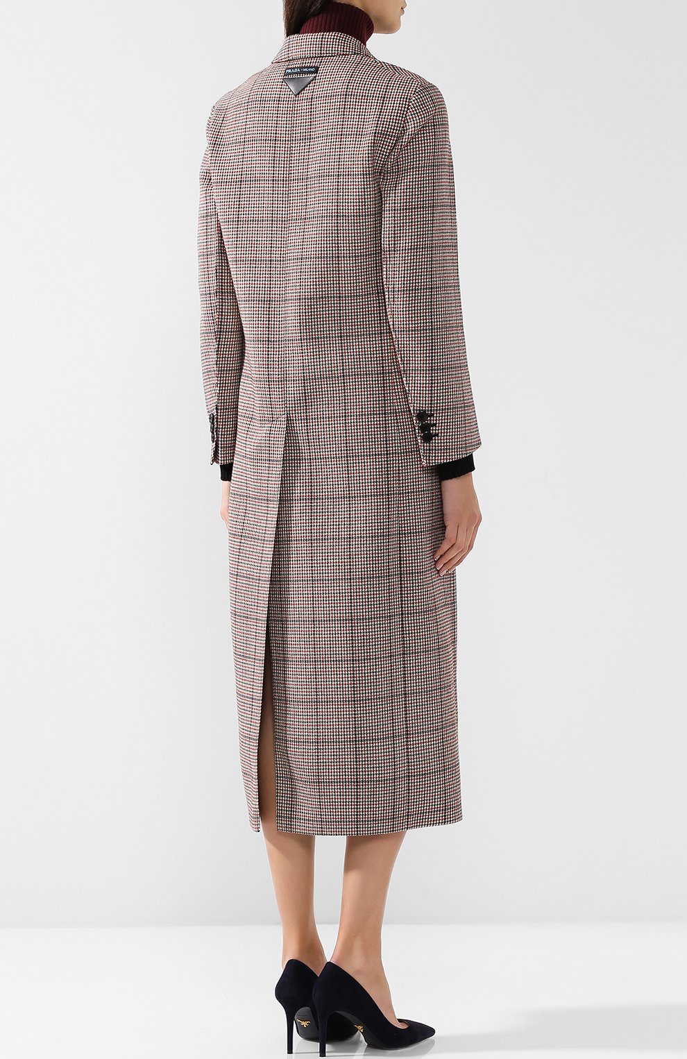 Шерстяное пальто в клетку PRADA, арт. P678H-1R2W-F0041, фото 4