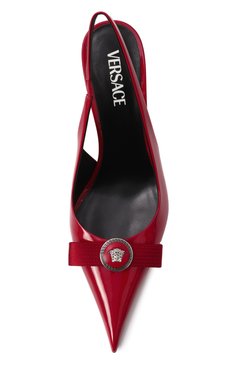 Женские лакированные туфли gianni ribbon 85 VERSACE красного цвета, арт. 1013717/1A08983 | Фото 6 (Материал внутренний: Натуральная кожа; Драгоценные камни: Проставлено; Каблук высота: Высокий; Материал сплава: Проставлено; Материал внешний: Натуральная кожа; Подошва: Плоская; Женское Кросс-КТ: Слингбэки; Каблук тип: Шпилька)