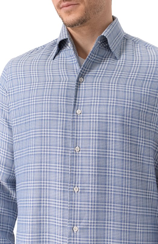 Рубашка из хлопка и кашемира MVST M0RBIDA/CANNES/SQUARED/505 Голубой  M0RBIDA/CANNES/SQUARED/505 Фото 5