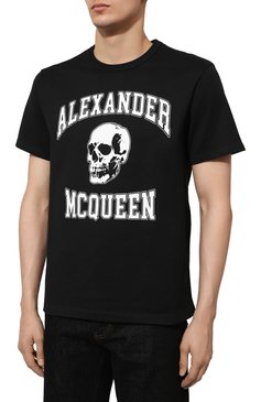 Мужская хлопковая футболка ALEXANDER MCQUEEN черного цвета, арт. 759442/QTAAW | Фото 3 (Рукава: Короткие; Длина (для топов): Стандартные; Стили: Гранж; Принт: С принтом; Материал сплава: Проставлено; Материал внешний: Хлопок; Драгоценные камни: Проставлено)