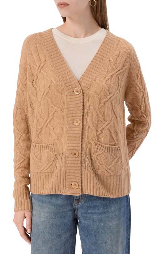 Кардиган из шерсти и кашемира Ermanno Scervino D474N500DGE Бежевый  D474N500DGE Фото 3
