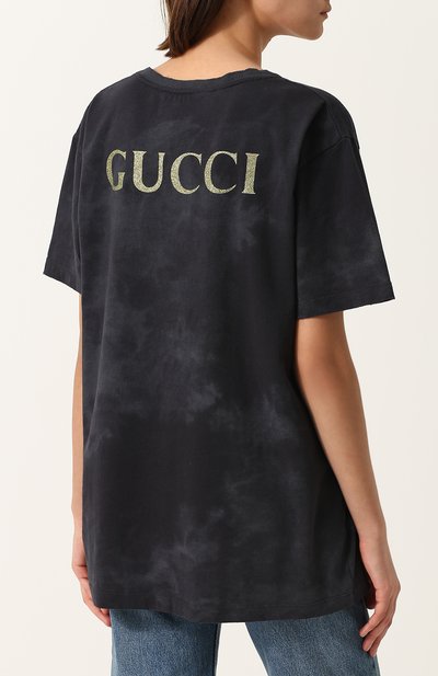 Хлопковая футболка свободного кроя с принтом GUCCI, арт. 492347/X3H43, фото 4