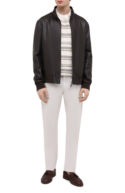 Кожаный бомбер GIMO'S темно-коричневого цвета по цене 58350 руб., арт. 21PE.1.090.62/58-60, фото 2 Кожаный бомбер GIMO'S, арт. 21PE.1.090.62/58-60, фото 2