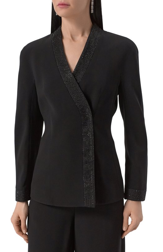 Шелковый жакет с отделкой стразами Giorgio Armani GW000673/AF15921 Чёрный  GW000673/AF15921 Фото 3