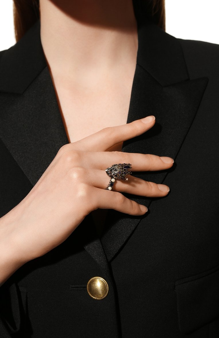 Женское кольцо ALEXANDER MCQUEEN разноцветного цвета, арт. 553661/J160Z | Фото 2 (Материал: Металл; Статус проверки: Проверена категория; Региональные ограничения белый список (Axapta Mercury): Не проставлено; Нос: �Не проставлено)